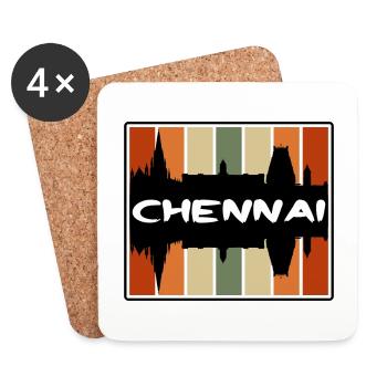 Chennai India Skyline Silhouette Travel Souvenir - Coasters (set of 4) - white - Front