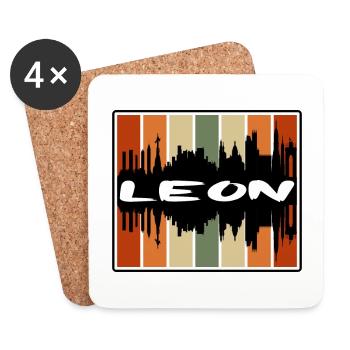 Leon Mexico Skyline Silhouette Travel Souvenir - Coasters (set of 4) - white - Front