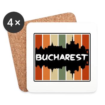 Bucarest Roumanie Skyline Silhouette Travel Souven - Dessous de verre (lot de 4) - blanc - Devant