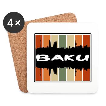 Bakou Azerbaïdjan Skyline Silhouette Souvenir de voyage - Dessous de verre (lot de 4) - blanc - Devant