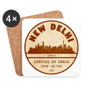Neues Delhi Skyline Vintage Badge - Untersetzer (4er-Set) - Weiß - Vorne