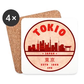 Badge rétro Tokyo Skyline - Dessous de verre (lot de 4) - blanc - Devant