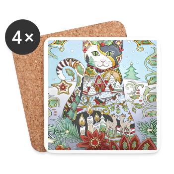 Chat de Noël - Dessous de verre (lot de 4) - blanc - Devant