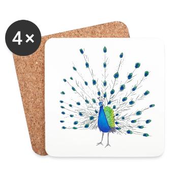 Art de la plume de paon - Dessous de verre (lot de 4) - blanc - Devant