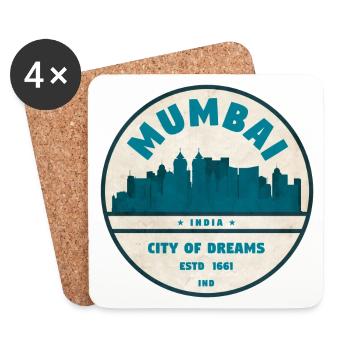 La silhouette de la ville des rêves de Mumbai - Dessous de verre (lot de 4) - blanc - Devant