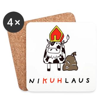 NiKUHlaus - Nikolaus, Kuh, Illustration - Untersetzer (4er-Set) - Weiß - Vorne