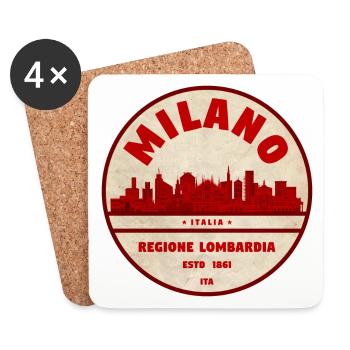 Insigne rétro de la Skyline de Milan Lombardie - Dessous de verre (lot de 4) - blanc - Devant