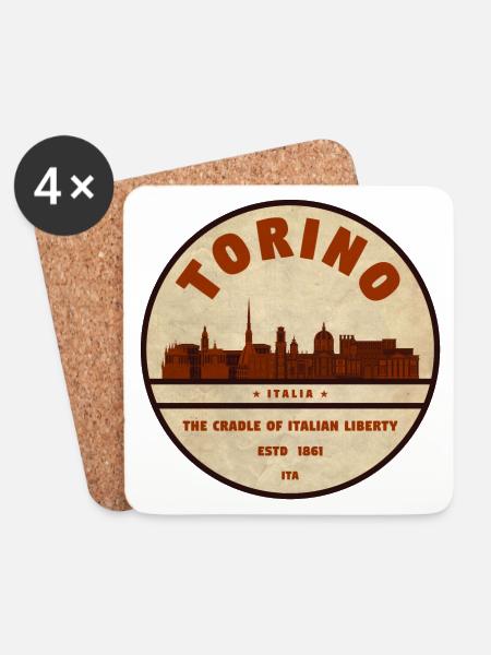 Torino Skyline Retro-Emblem - Untersetzer (4er-Set) - Weiß