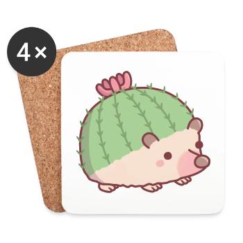 Süßer Kaktus Igel Lustig - Untersetzer (4er-Set) - Weiß - Vorne