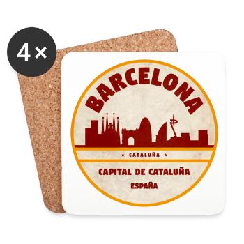 Emblème vintage de la Skyline de Barcelone - Dessous de verre (lot de 4) - blanc - Devant