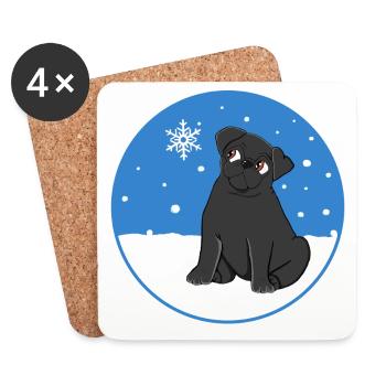 Carlin noir dans la neige - Dessous de verre (lot de 4) - blanc - Devant