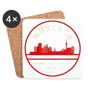 Munich Skyline Stamp Red Badge - Coasters (set of 4) - white - Front