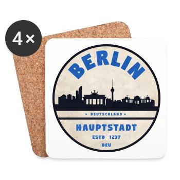 Berlin Skyline Badge Vintage - Untersetzer (4er-Set) - Weiß - Vorne