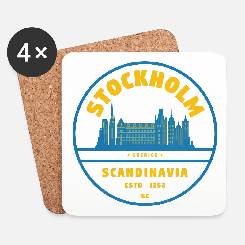 Stockholm Skyline Abzeichen Blau Gelb - Untersetzer (4er-Set) - Weiß
