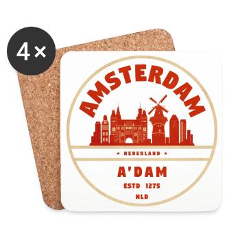 Amsterdam Skyline Vintage Badge - Coasters (set of 4) - white - Front
