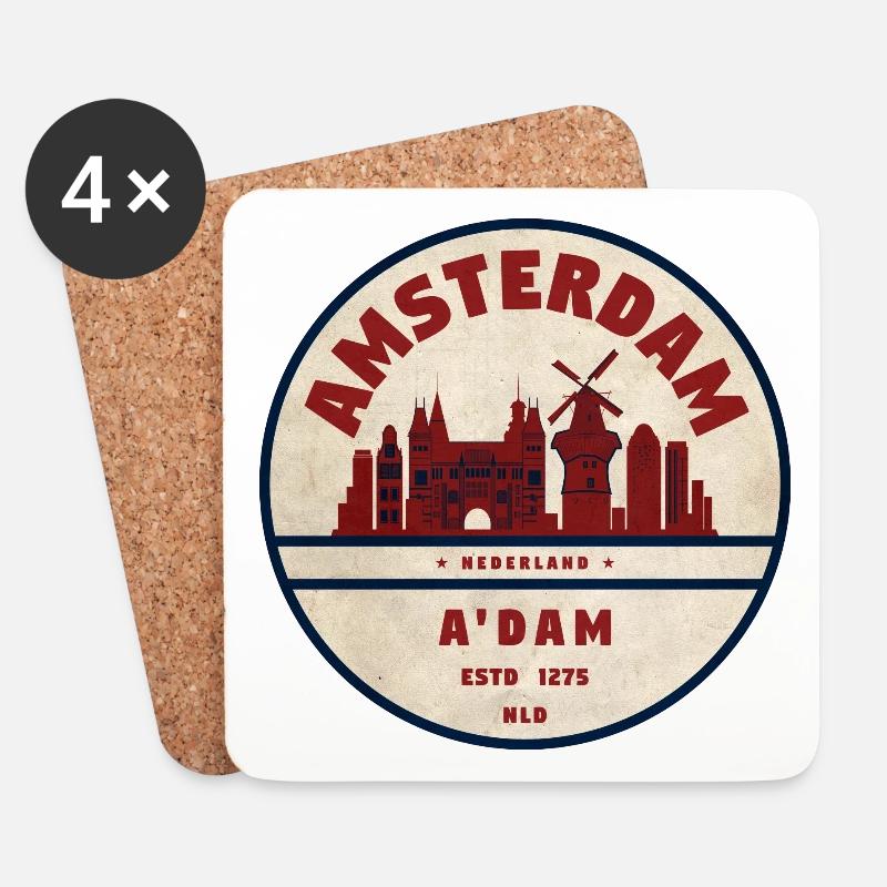 Amsterdam Skyline Vintage Abzeichen - Untersetzer (4er-Set) - Weiß