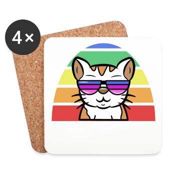 Lgbt Cool Cat Rainbow Gay Lesbian - Coasters (set of 4) - white - Front