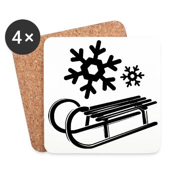 Traîneaux à neige Cristaux de glace Flocons de neige Hiver - Dessous de verre (lot de 4) - blanc - Devant