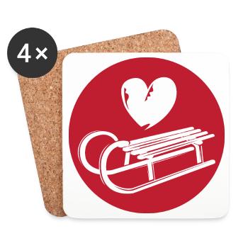 Heart Sled Symbol Tobogganing Snow Winter Sports - Coasters (set of 4) - white - Front