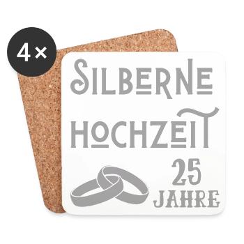 Silberne Hochzeit 25 Jahre verheiratet Jubiläum - Untersetzer (4er-Set) - Weiß - Vorne