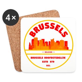 Brüssel Skyline Retro Wappen - Untersetzer (4er-Set) - Weiß - Vorne