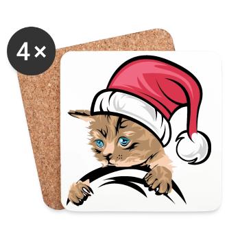Icône de chat de Noël Icône de chat Bandes dessinées de Noël - Dessous de verre (lot de 4) - blanc - Devant