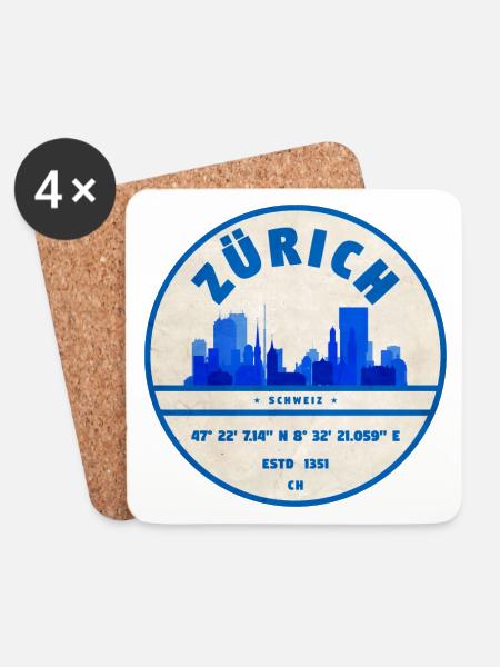 Zürich Skyline Blau Stempel - Untersetzer (4er-Set) - Weiß
