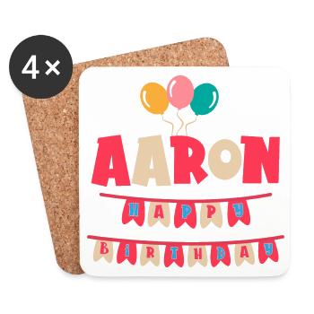 Aaron T-Shirt Geburtstag alles Gute zum Geburtstag - Untersetzer (4er-Set) - Weiß - Vorne