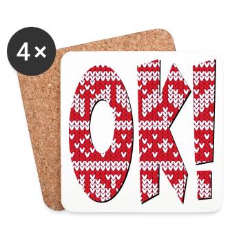 KNITTING PATTERNS OK - APPROVAL SAYINGS - Coasters (set of 4) - white - Front