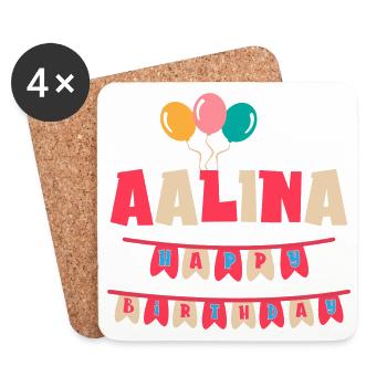Aalina t-shirt happy birthday birthday t-shirt - Coasters (set of 4) - white - Front