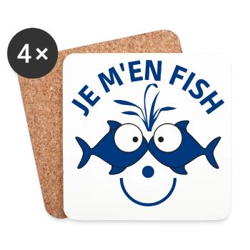 je m'en fish, pêche, pêche humour - Dessous de verre (lot de 4) - blanc - Devant
