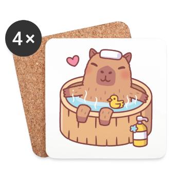 Mignon Capybara et Ducky se relaxant dans un bain chaud - Dessous de verre (lot de 4) - blanc - Devant