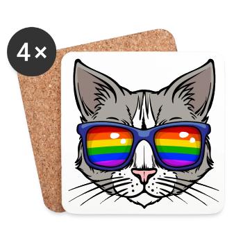 Cool Lgbt Katze Bisexuell Sexualität Regenbogen - Untersetzer (4er-Set) - Weiß - Vorne