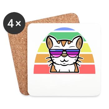 LGBT Cool Cat Arc-en-ciel Fierté des droits de l’homme - Dessous de verre (lot de 4) - blanc - Devant