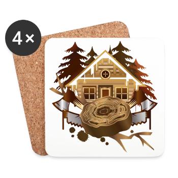 gemütliche Holzfäller Hütte im Wald mit Axt & Säge - Untersetzer (4er-Set) - Weiß - Vorne