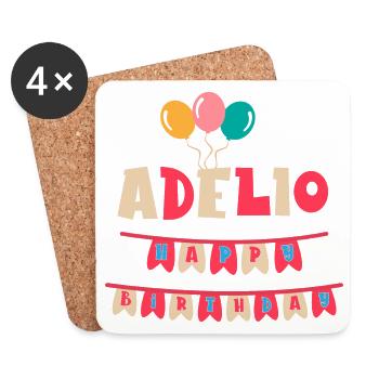 Adelio t-shirt happy birthday t-shirt gift - Coasters (set of 4) - white - Front