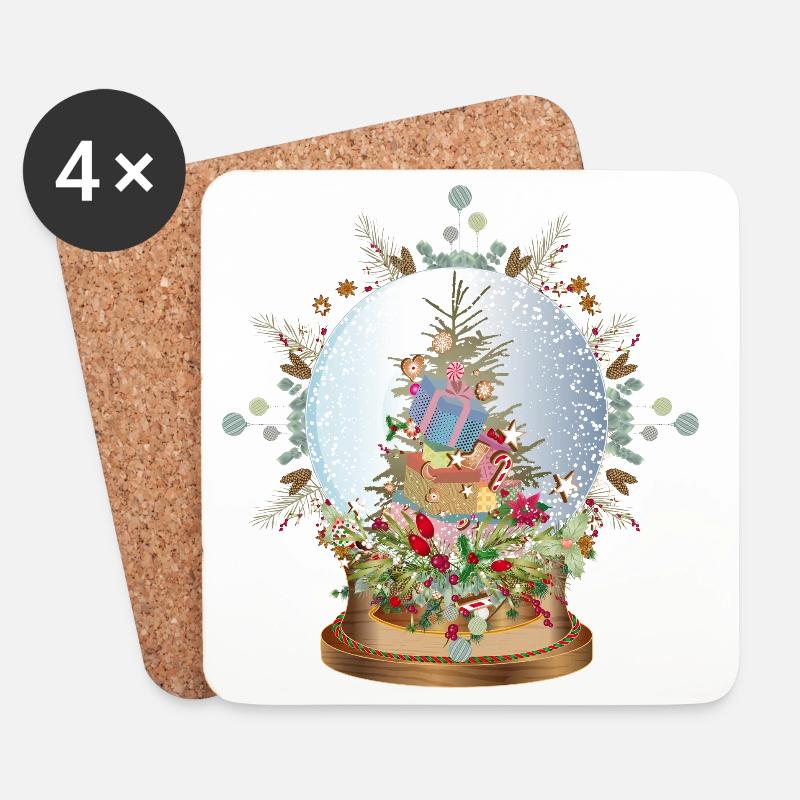 schöne nostalgische Schneekugel mit Weihnachtsbaum - Untersetzer (4er-Set) - Weiß