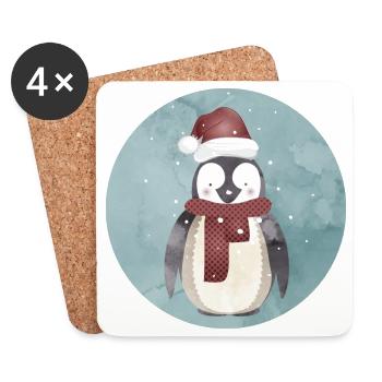 pingouin mignon du Père Noël pour Noël - Dessous de verre (lot de 4) - blanc - Devant