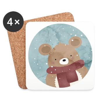 zuckersüßer goldiger Bär im Winter wenn es schneit - Untersetzer (4er-Set) - Weiß - Vorne