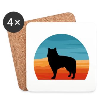 Alaskan Malamute Hundeliebhaber Silhouette Retro Sonnenuntergang - Untersetzer (4er-Set) - Weiß - Vorne