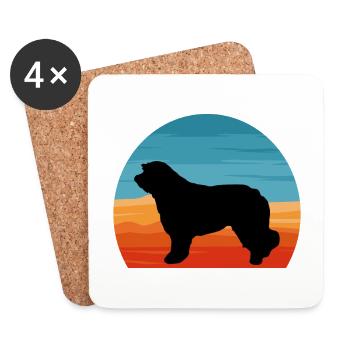 Catalan Chien de Berger Chien Amoureux Silhouette Rétro Coucher de Soleil - Dessous de verre (lot de 4) - blanc - Devant