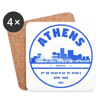 Timbre de la Skyline d’Athènes - Dessous de verre (lot de 4) - blanc - Devant
