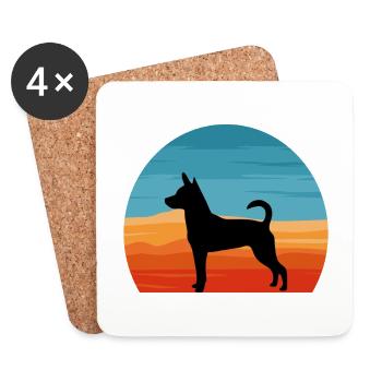 Decker Rat Terrier Hund Silhouette Retro Sonnenuntergang - Untersetzer (4er-Set) - Weiß - Vorne