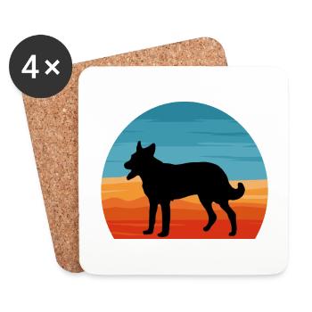 Cumberland Sheepdog Dog Silhouette Retro Sunset - Dessous de verre (lot de 4) - blanc - Devant