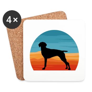 Old Danish Pointer Dog Silhouette Retro Sunset - Coasters (set of 4) - white - Front