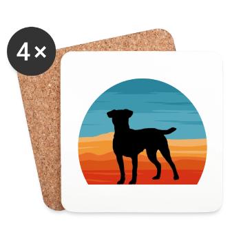 Patterdale Terrier Dog Silhouette Retro Sunset - Coasters (set of 4) - white - Front