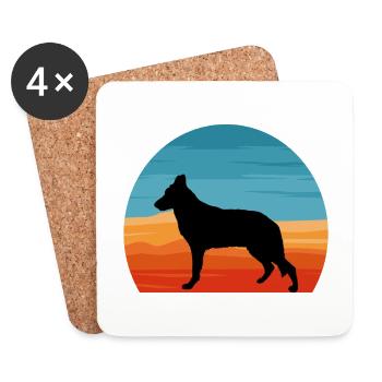 Silhouette de chien de berger d’Europe de l’Est Rétro Coucher de soleil - Dessous de verre (lot de 4) - blanc - Devant