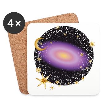 bright purple galaxy with moon and stars - Coasters (set of 4) - white - Front