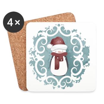Snowman in Santa Claus look in winter - Coasters (set of 4) - white - Front
