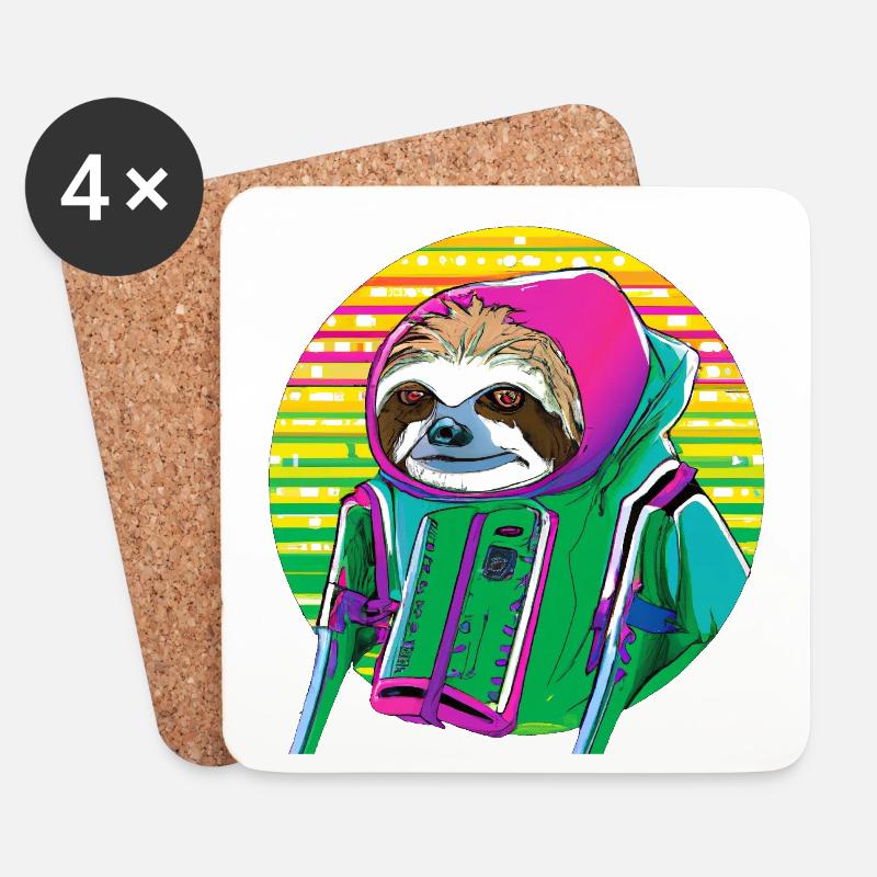 Cyber punk Sloth - Ukiyo-e style. - Coasters (set of 4) - white